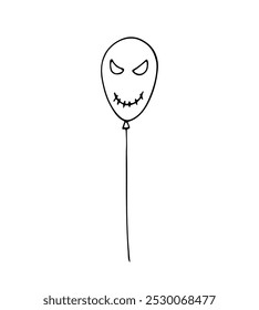 Halloween balloon with a scary face for a party. Creepy Hand-drawn illustration isolated on a white background. 