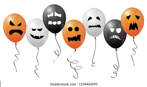 Halloween balloons with different faces colored black, orange and white used for Halloween layouts