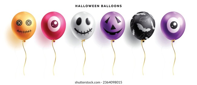 Diseño de conjunto vectorial de elementos de globos de Halloween. Colección inflable de elementos de globo de Halloween para niños horror fiesta flotante decoración. Colección de elementos de globos de ilustración vectorial.
