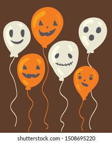 halloween balloons isolated vector illustration, design postcard, poster, invation, stickers