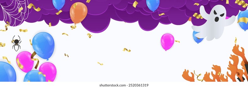 Halloween Balloons Party banner, poster  background. Template vector Illustration for text. Pattern, background of halloween bat.