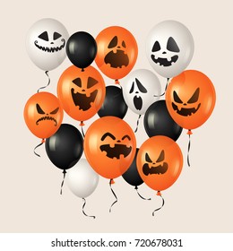 Halloween balloons. Pumpkin Jack O Lantern facial expression.