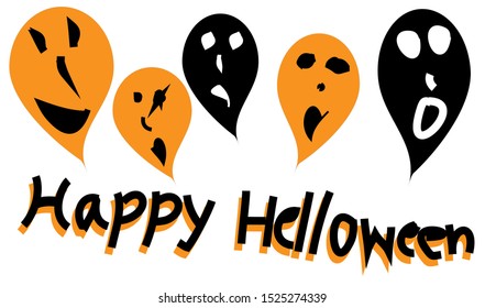 Halloween balloons represent balloons with various faces in orange and black.