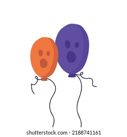 Halloween balloons. Scary air orange, black and white balloons. Creepy face on baloon for sale banners or poster. Holidays cartoon character. 