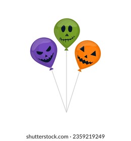 Halloween balloons with scary faces flat vector illustration