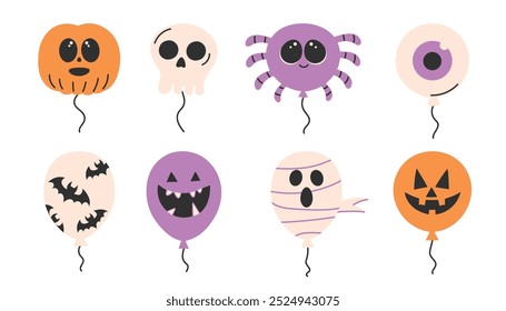  Halloween balloons. Set of cute halloween icons in flat style. Vector illustration.