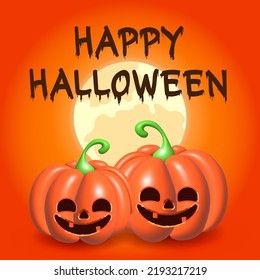 Halloween banner 3D pumpkin, vector illustration