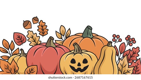 Halloween banner with autumnal elements in flat design