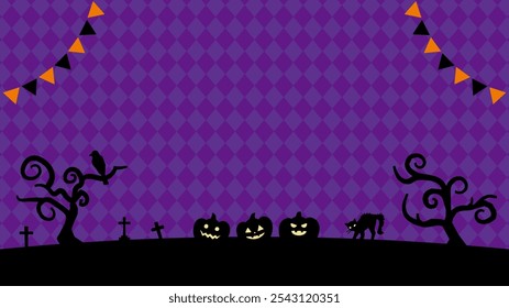 Halloween banner background with black silhouette and check pattern