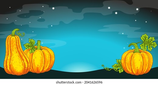 Halloween banner background. Dark sky and horrible pumpkins Jack O Lantern