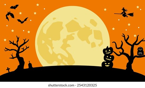 Halloween banner background with full moon and silhouette