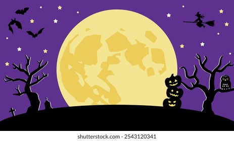 Halloween banner background with full moon and silhouette