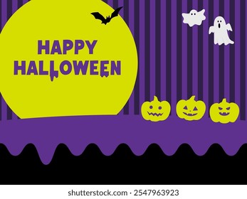 Halloween banner background with full moon and ghost Illustration