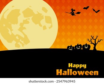 Halloween banner background with full moon and silhouette Illustration