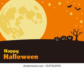 Halloween banner background with full moon and silhouette Illustration