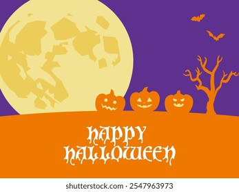 Halloween banner background with full moon and silhouette Illustration