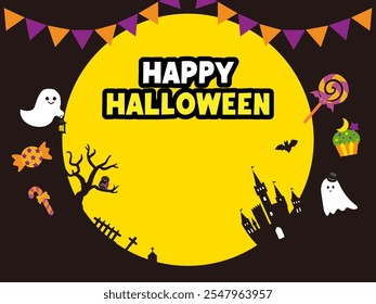 Halloween banner background with ghosts and candy Illustration