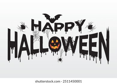 Halloween Banner, Background. Happy Halloween text, lettering. Handwritten calligraphy with spider web, spider design for poster, banner, flyer. Vector Illustration.