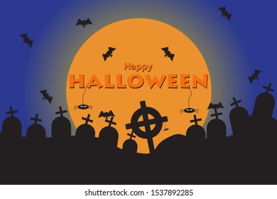 halloween banner background with moon ,spider and bat. vector illustration