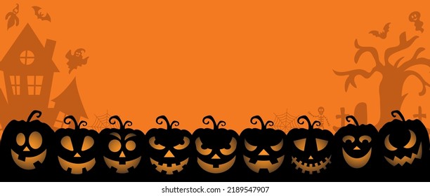 Halloween banner background with pumpkins. Vector illustration. Сopy space.