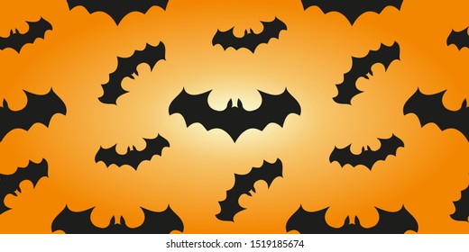 Halloween banner background. Seamless pattern with bats in an orange print design