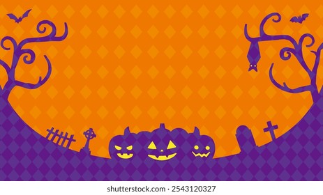 Halloween banner background with silhouette and check pattern