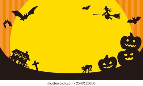 Halloween banner background with witch and pumpkin silhouette