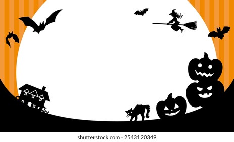 Halloween banner background with witch and pumpkin silhouette