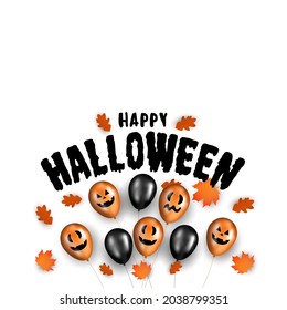 Halloween banner with  balloons and autumn leaves. Halloween template