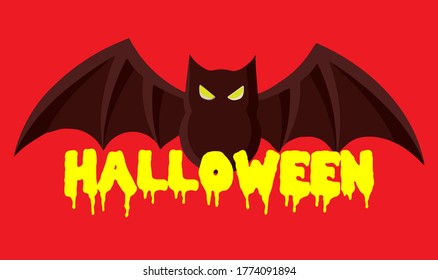 halloween banner with bat on red background, vector, eps 10