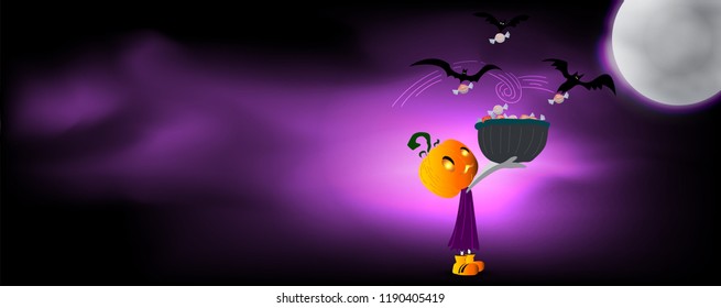 Halloween Banner with bats against the full moon