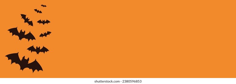 Halloween banner with black bats on the orange background. Illustration with text