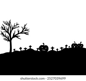 banner halloween com silhueta preta do cemitério isolado no fundo transparente. ilustração vetorial