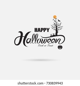 Halloween banner calligraphy.Halloween trick or treat party celebration icon.Happy Halloween vector lettering.Holiday calligraphy for banner,poster,greeting card,party invitation.Vector illustration