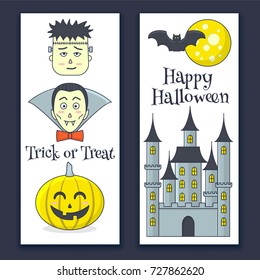 Halloween banner with castle, vampire. pumpkin and castle
