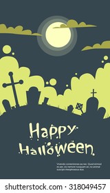 Halloween Banner Cemetery Graveyard Party Invitation Card Flat Vector Illustration