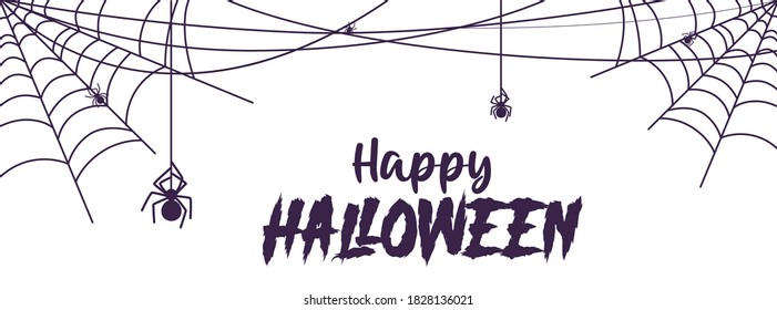 Halloween banner with cobweb and spider for scary Halloween design. Vector
