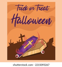Halloween Banner with Coffin and Eyeball Illustration Vector
