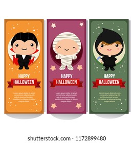 halloween banner collection with mummy costume kids