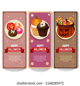 halloween banner collection with treats flat style