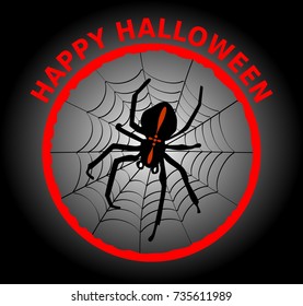 Halloween banner with cute black spider crusader in cobweb. Impressive combination of black, red and white, Vector EPS 10