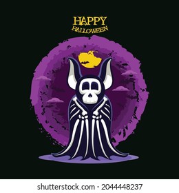 Halloween banner cute funny bat skeleton template design