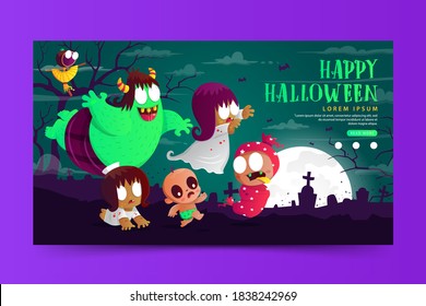 Halloween banner with the cute Indonesian ghost