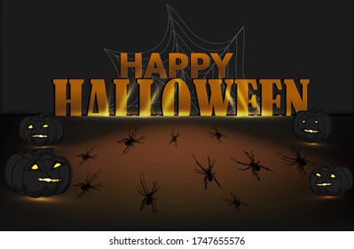 Halloween-Banner. Dunkler Hintergrund mit Kürbis und Spinnen und Cobweb. Vektorgrafik. Halloween-Party-Grafikdesign