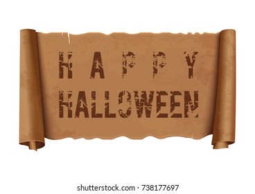 Halloween banner design. Happy Halloween. Faded inscription on an ancient parchment. Vector illustration