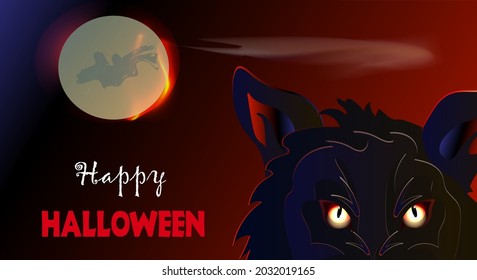 Halloween banner design with moon and werewolf