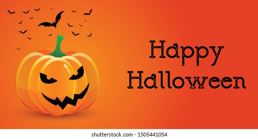 Halloween banner design with pumpkin and bats