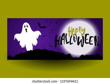 Halloween banner design with spooky ghost