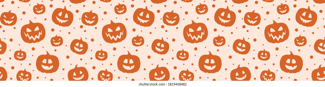 Halloween banner. Design of texture with scary pumpkins. Vector