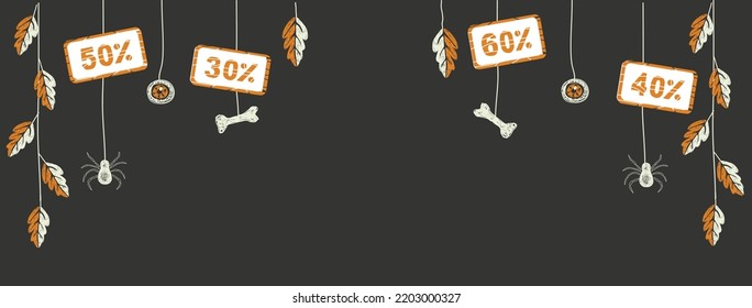 Halloween Banner mit Preisnachlässen für Design. Vektorgrafik.